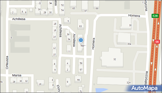 Gdańsk, Homera, 61a, mapa Gdańska