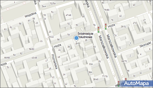 Warszawa, Hoża, 37, mapa Warszawy