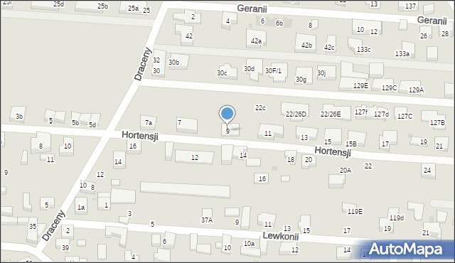 Warszawa, Hortensji, 9, mapa Warszawy