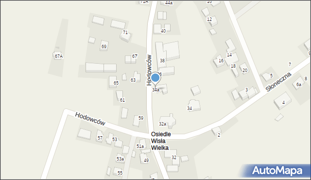Wisła Wielka, Hodowców, 34a, mapa Wisła Wielka