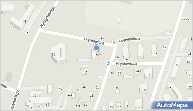 Świdnik, Hryniewicza Jana, ks. kan., 13b, mapa Świdnika