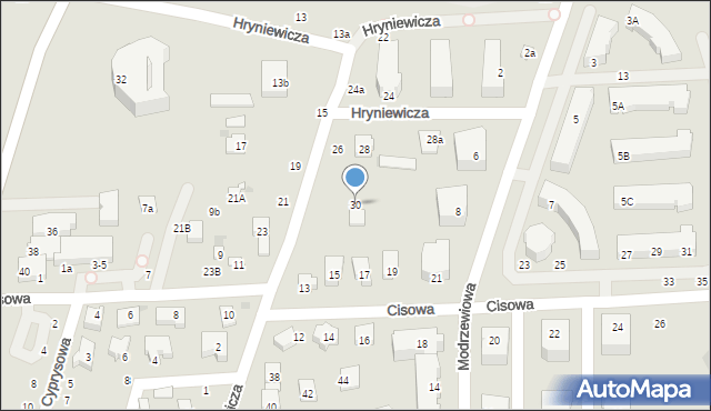 Świdnik, Hryniewicza Jana, ks. kan., 30, mapa Świdnika