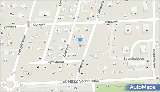 Świdnik, Hryniewicza Jana, ks. kan., 39, mapa Świdnika