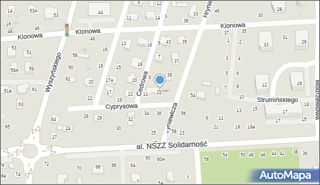 Świdnik, Hryniewicza Jana, ks. kan., 41, mapa Świdnika