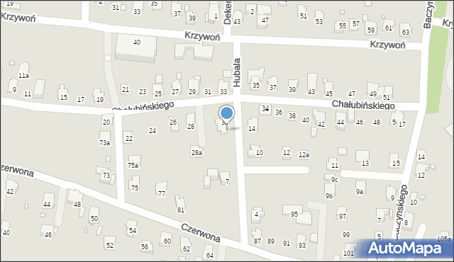 Bielsko-Biała, Hubala Henryka, mjr., 9, mapa Bielsko-Białej