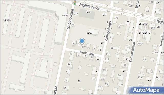 Częstochowa, Husarska, 3, mapa Częstochowy