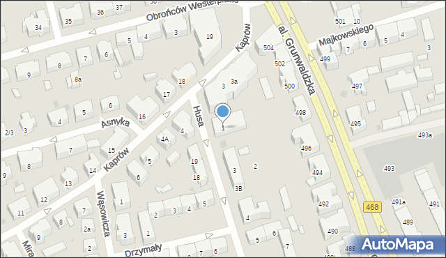 Gdańsk, Husa Jana, 1, mapa Gdańska