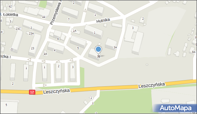 Gostyń, Hutnika, 3B, mapa Gostyń