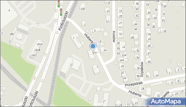 Katowice, Huberta, 3, mapa Katowic