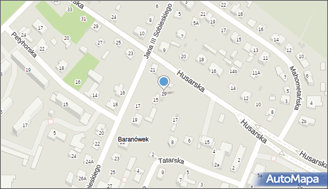 Kielce, Husarska, 19, mapa Kielc