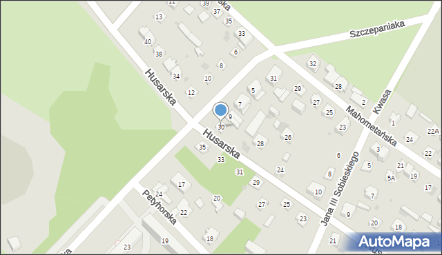 Kielce, Husarska, 30, mapa Kielc