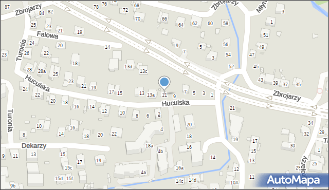 Kraków, Huculska, 11, mapa Krakowa