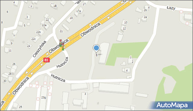 Łaziska Górne, Hutnicza, 6, mapa Łaziska Górne