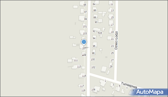 Łódź, Huta Jagodnica, 107, mapa Łodzi