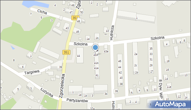 Pieńsk, Hutnicza, 41d, mapa Pieńsk