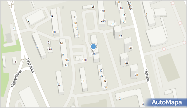 Polkowice, Hubala Henryka, mjr., 20B, mapa Polkowice