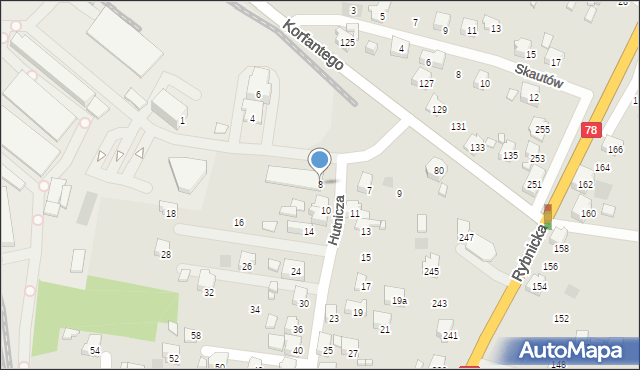 Radlin, Hutnicza, 8, mapa Radlin