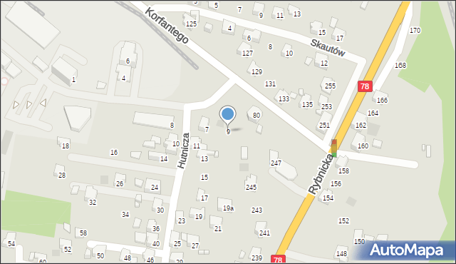 Radlin, Hutnicza, 9, mapa Radlin