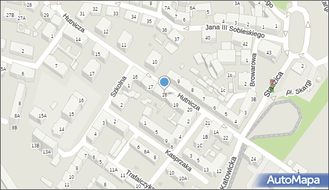 Siemianowice Śląskie, Hutnicza, 18, mapa Siemianowice Śląskie