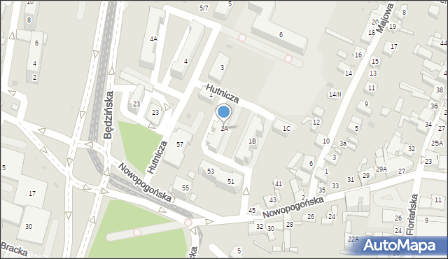 Sosnowiec, Hutnicza, 1A, mapa Sosnowca