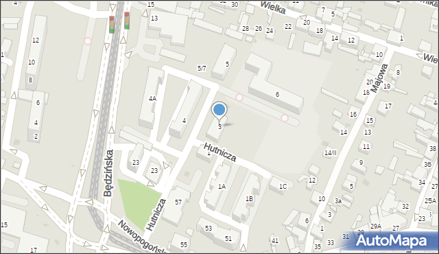 Sosnowiec, Hutnicza, 3, mapa Sosnowca