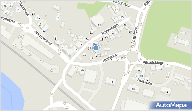 Starachowice, Hutnicza, 1, mapa Starachowic