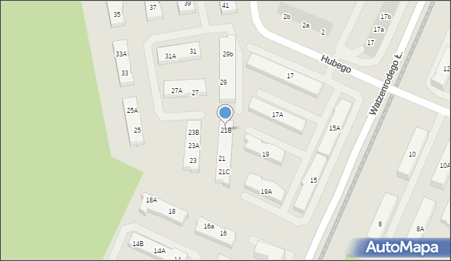 Toruń, Hubego Jana Michała, 21B, mapa Torunia