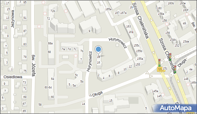 Toruń, Hurynowicz Janiny, 18, mapa Torunia