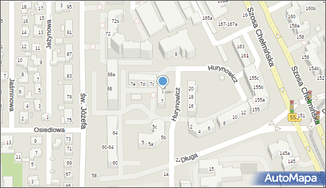 Toruń, Hurynowicz Janiny, 7a, mapa Torunia