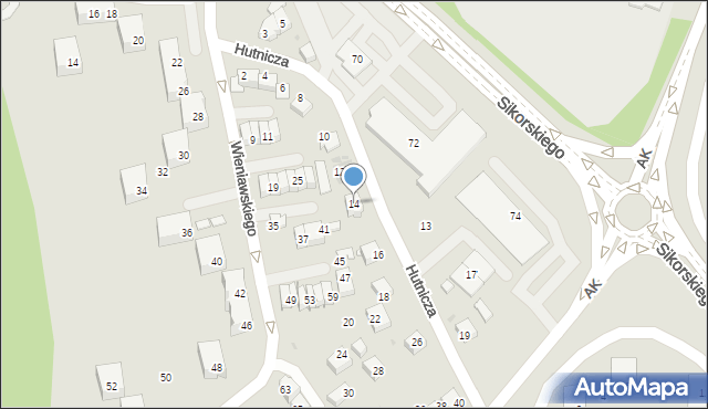 Tychy, Hutnicza, 14, mapa Tychów