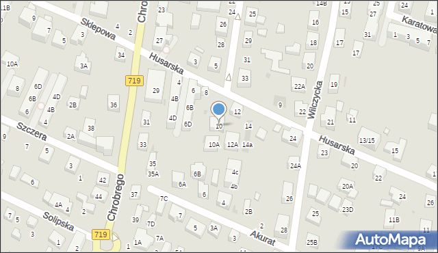 Warszawa, Husarska, 10, mapa Warszawy