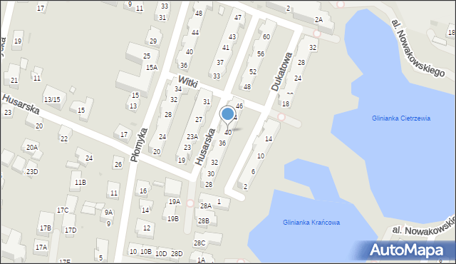 Warszawa, Husarska, 40, mapa Warszawy