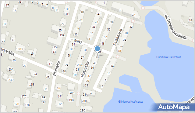 Warszawa, Husarska, 44, mapa Warszawy