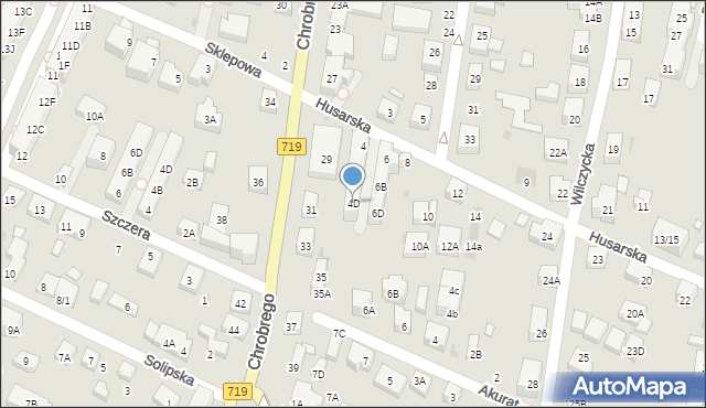Warszawa, Husarska, 4D, mapa Warszawy