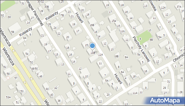 Warszawa, Husarii, 11B, mapa Warszawy