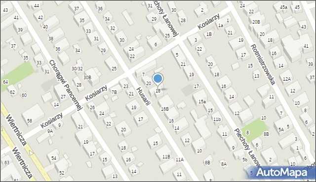 Warszawa, Husarii, 18, mapa Warszawy