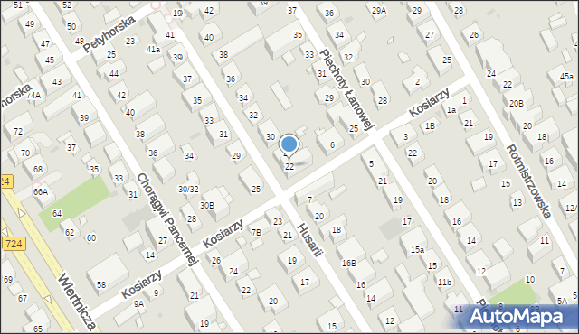 Warszawa, Husarii, 22, mapa Warszawy