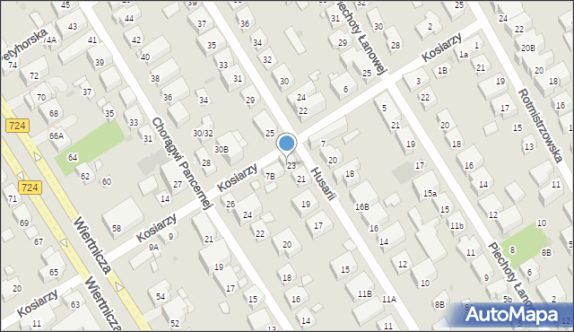 Warszawa, Husarii, 23A, mapa Warszawy