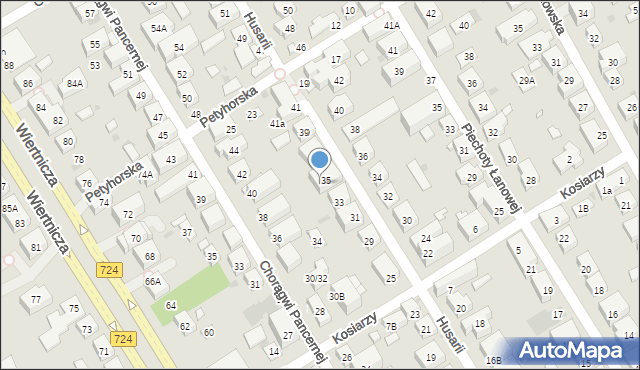 Warszawa, Husarii, 35A, mapa Warszawy