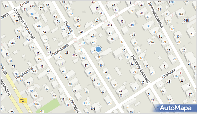 Warszawa, Husarii, 38, mapa Warszawy