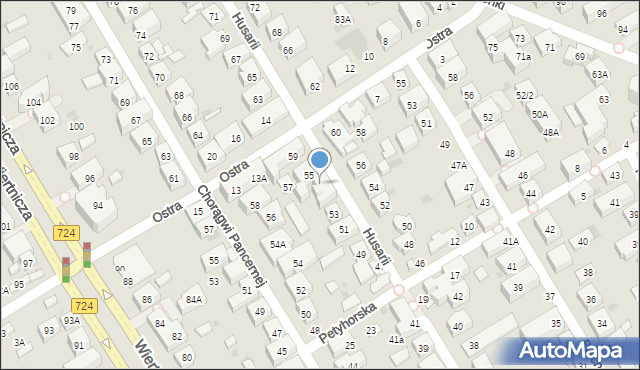 Warszawa, Husarii, 55/57, mapa Warszawy