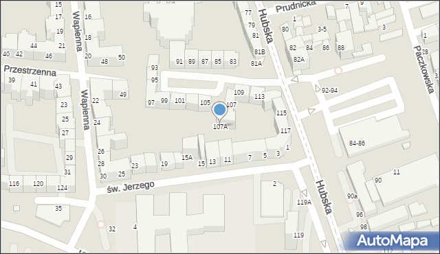 Wrocław, Hubska, 107A, mapa Wrocławia