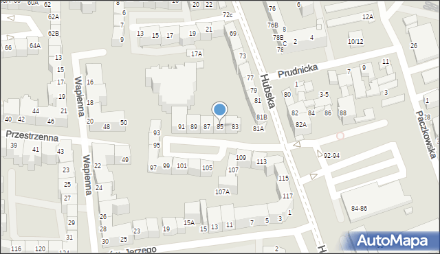 Wrocław, Hubska, 85, mapa Wrocławia