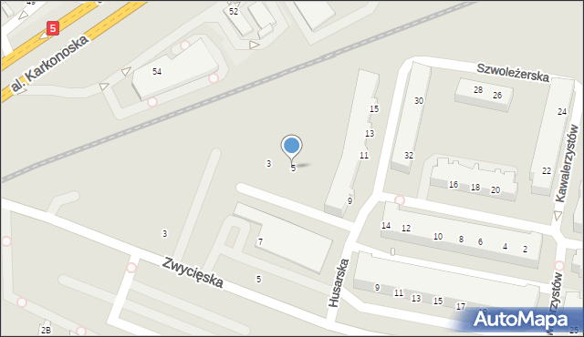 Wrocław, Husarska, 5, mapa Wrocławia