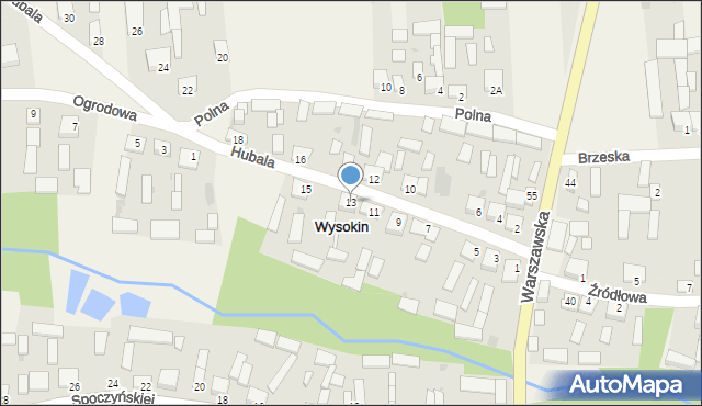 Wysokin, Hubala Henryka, mjr., 13, mapa Wysokin