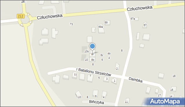 Chojnice, I Batalionu Strzelców, 8f, mapa Chojnic