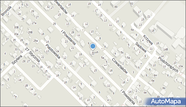 Radzionków, I Powstania, 22, mapa Radzionków