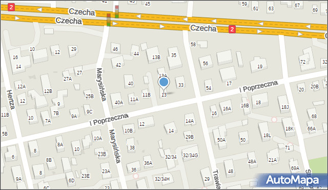 Warszawa, I Poprzeczna, 13, mapa Warszawy