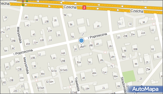 Warszawa, I Poprzeczna, 16A, mapa Warszawy