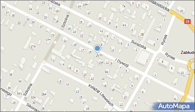 Zabłudów, I Dywizji, 13, mapa Zabłudów